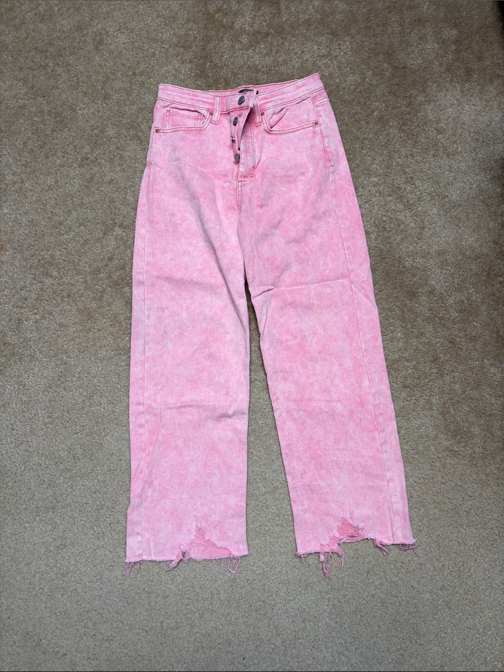 wild fable Pink Wide-Leg Distressed Hem Jeans